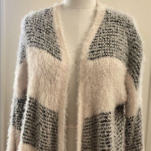Black and whit stripe fuzzy cardigan